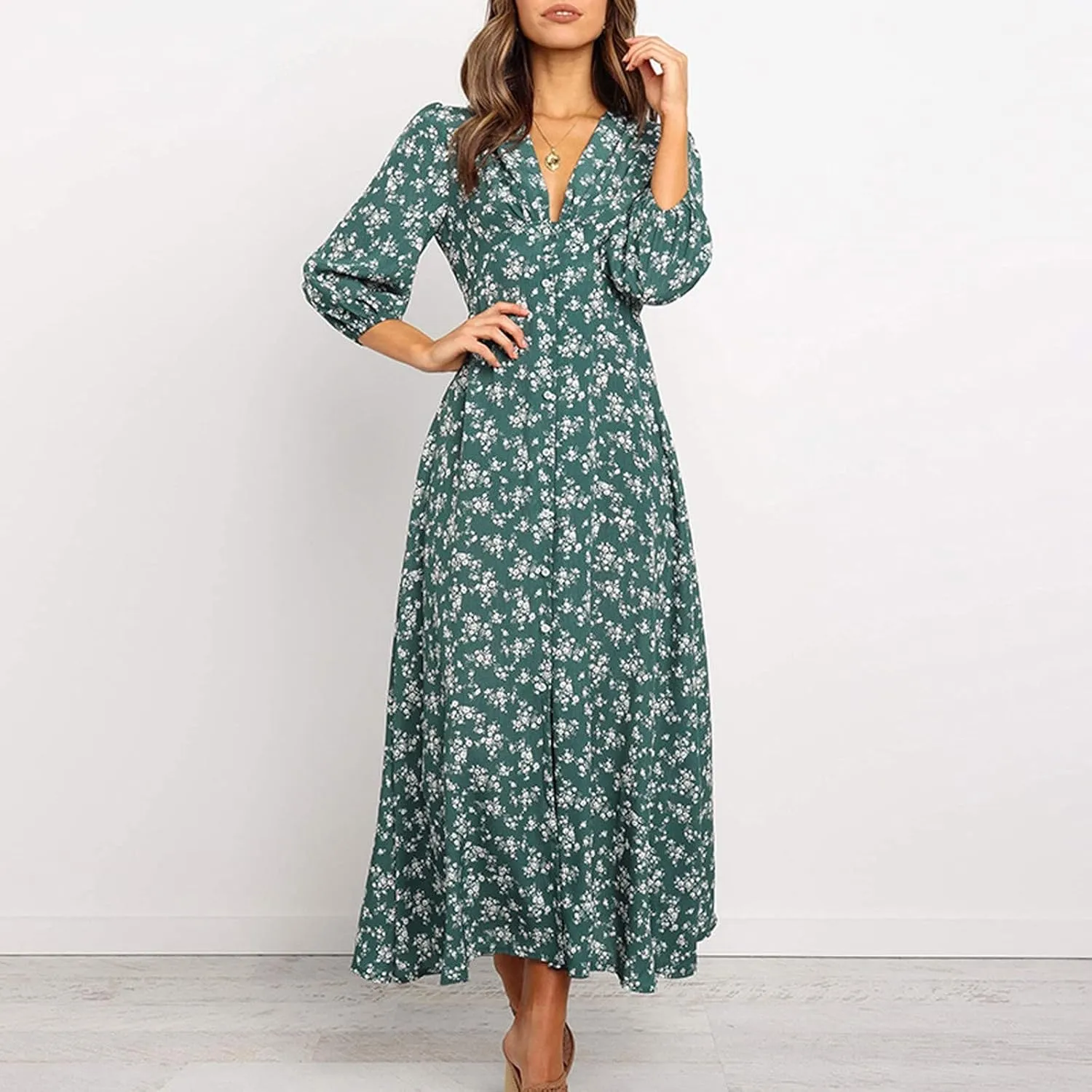 Spring Dresses for Women 2024 Boho Dress Casual Solid Color Mid-Sleeve Big Swing High Waist Dress Summer Wedding Dresses