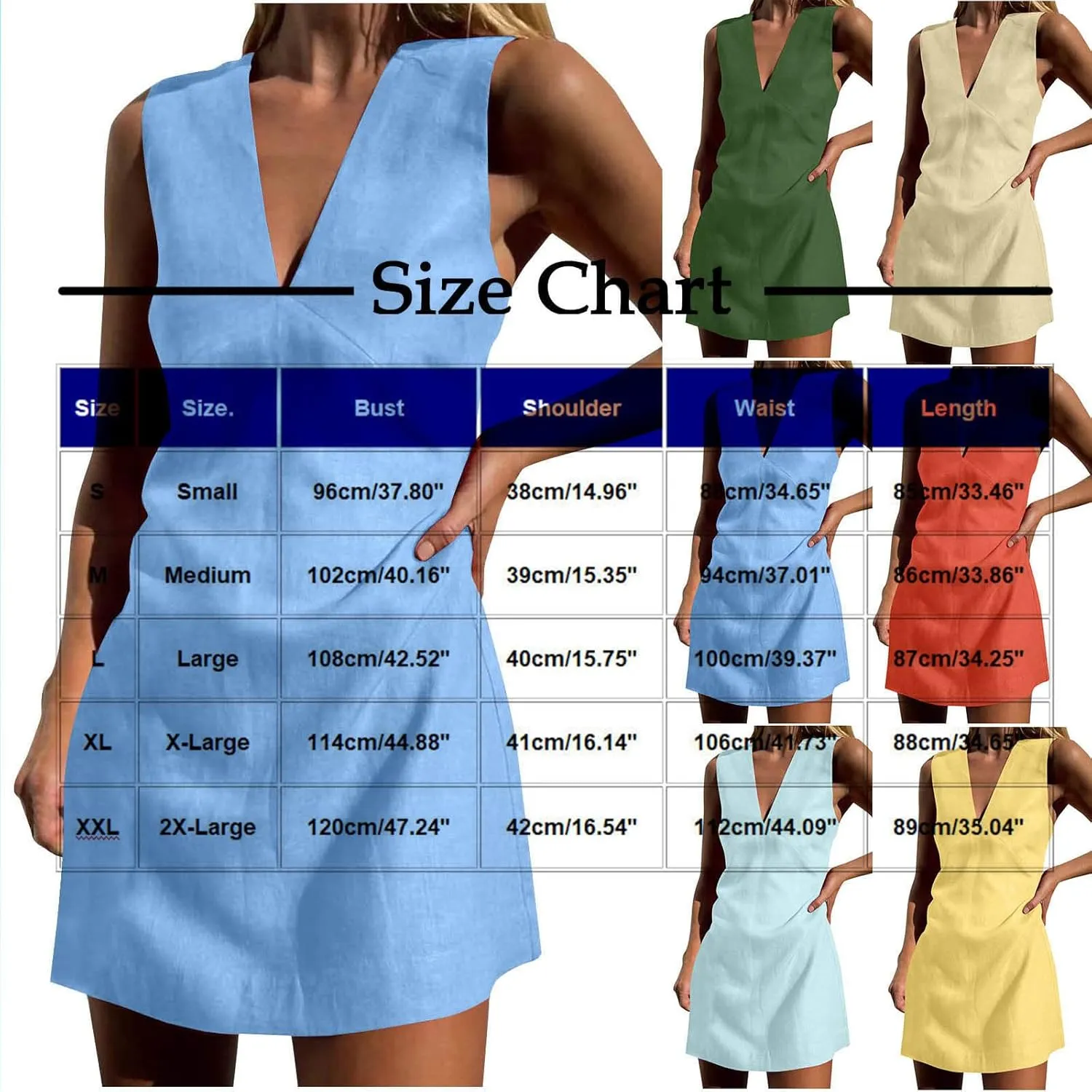 Summer Dresses for Women 2025 Cotton Linen Deep V Neck Sleeveless Sundresses Shift Mini Dress Vacation Sun Dresses