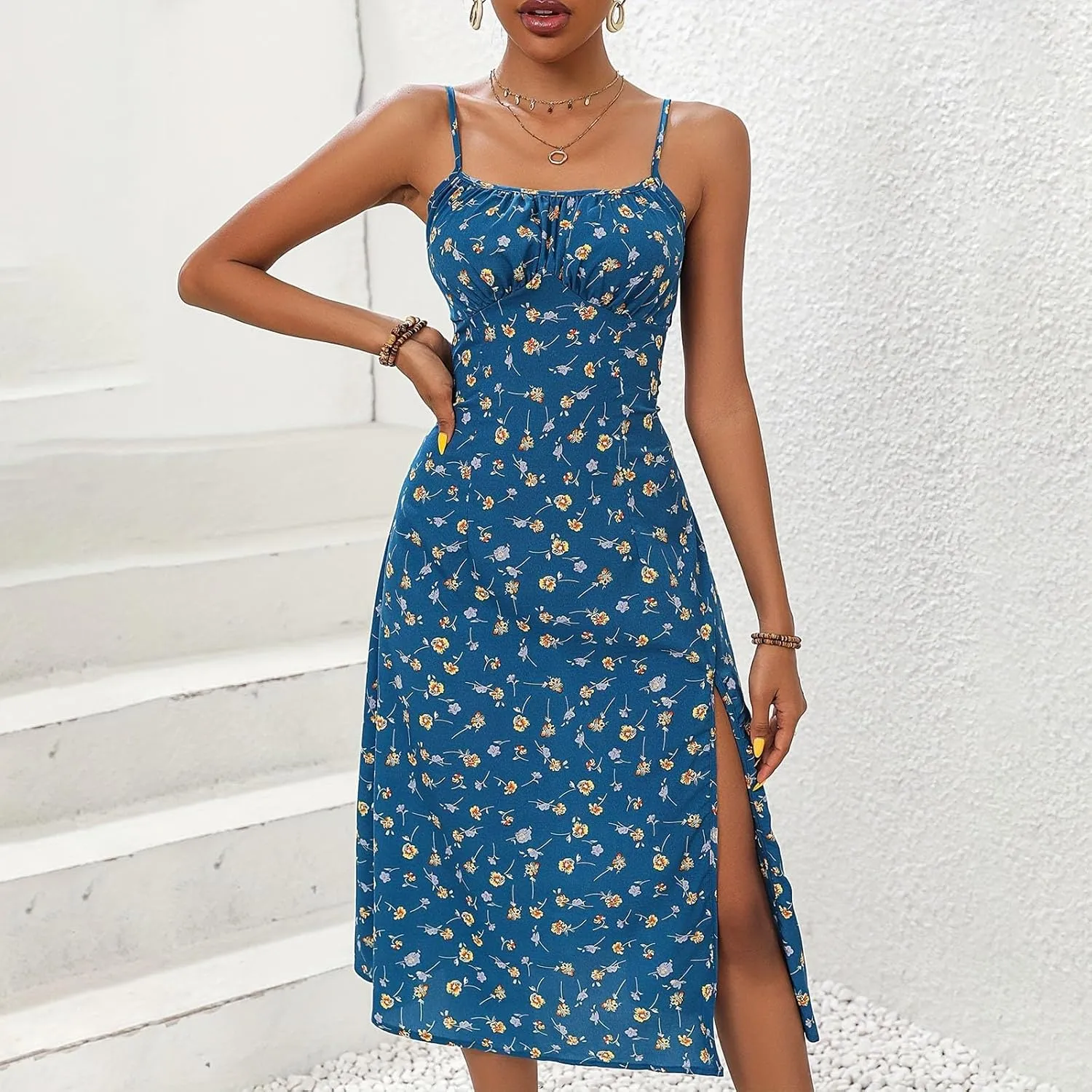 Summer Dresses for Women 2025 Polka Dot Dress Midi Dress Spaghetti Strap Slit Sundress Beach Vacation Clothes
