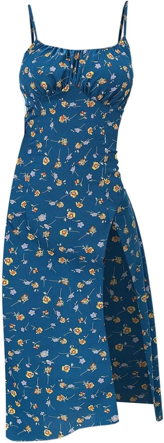 Summer Dresses for Women 2025 Polka Dot Dress Midi Dress Spaghetti Strap Slit Sundress Beach Vacation Clothes