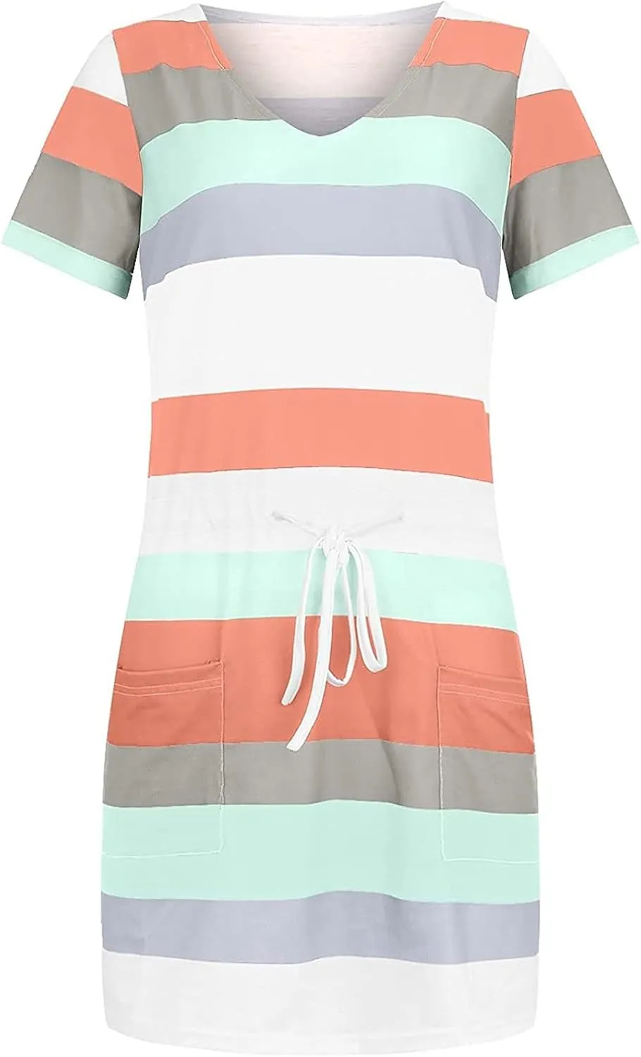 Summer Dresses for Women 2025 Striped A-Line Boho Sundress Short Sleeve V-Neck Beach Vacation Mini Dress with Pocket