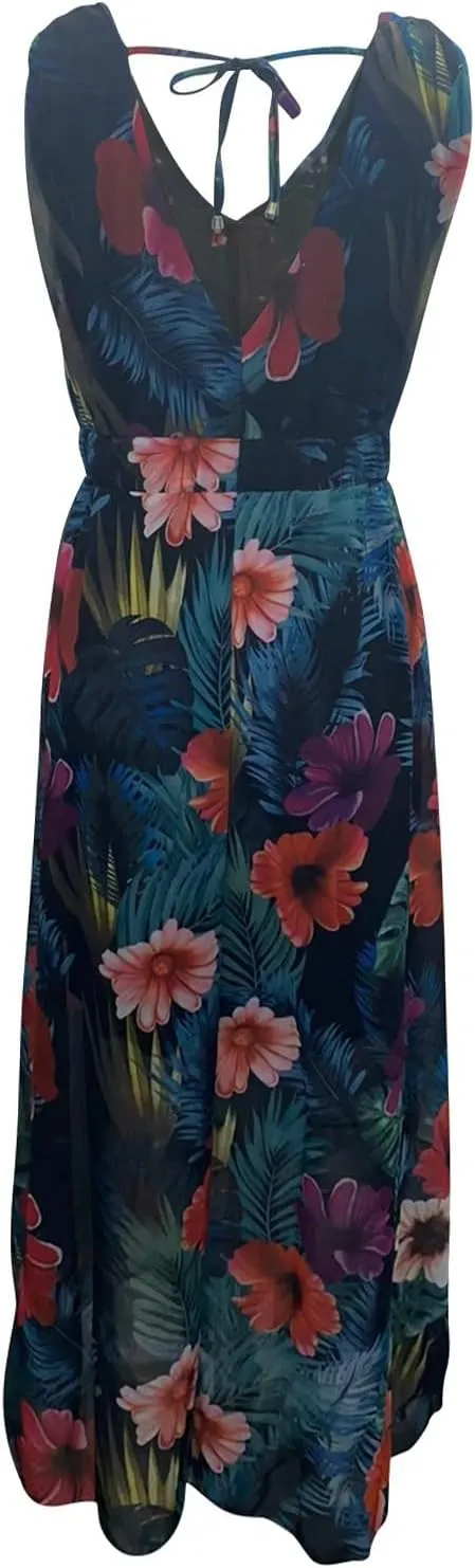 Summer Dresses for Women 2025 Trendy Sleeveless V Neck Floral Hawaiian Dress Flowy Maxi Sexy Beach Sundresses