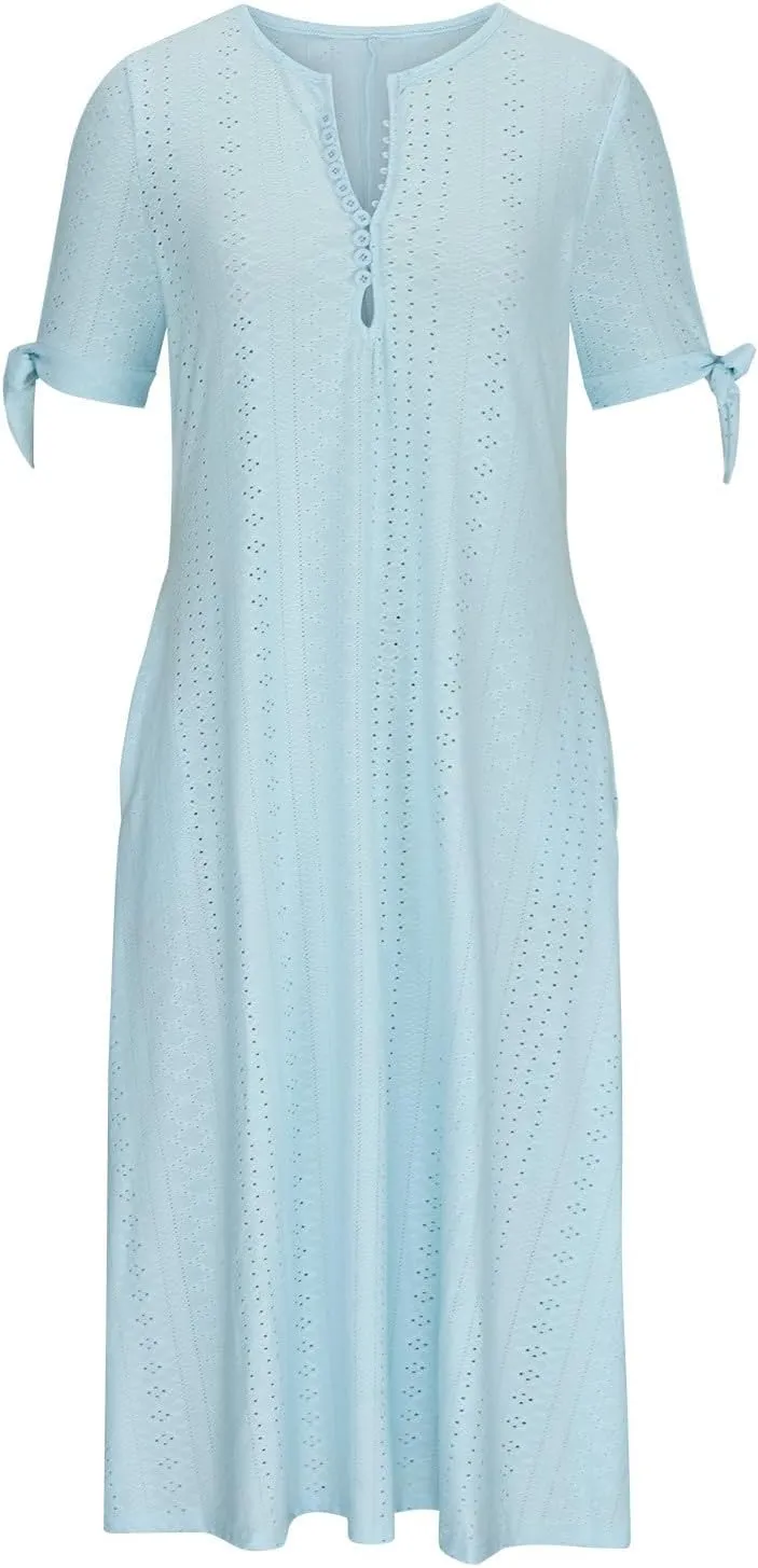 Summer Dresses for Women 2025,Cold Shoulder Eyelet Dress v Neck Boho Casual Beach Vacation Spring Maxi Dresses