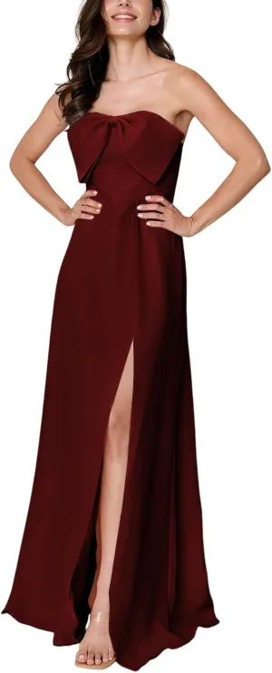 Summer Formal Dresses for Women Bridesmaid Dress Chiffon Bow Party Dresses Strapless Evening Gown with Split