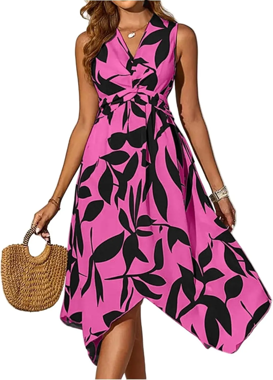 Summer Wedding Guest Dress Sleeveless Long Maxi V Neck Boho Floral Print High Waist Beach Sundress Cocktail Dress