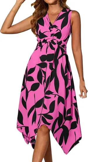 Summer Wedding Guest Dress Sleeveless Long Maxi V Neck Boho Floral Print High Waist Beach Sundress Cocktail Dress