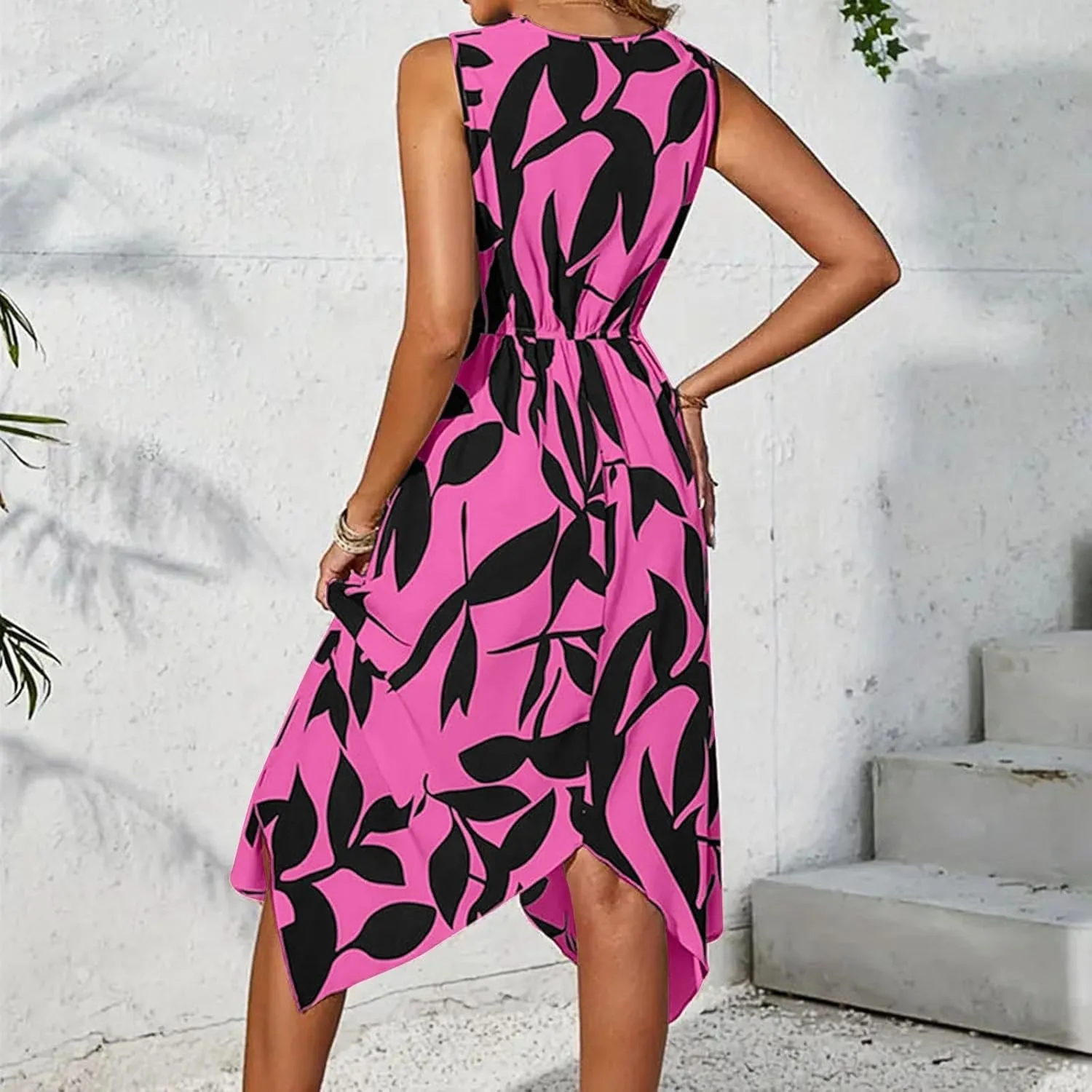 Summer Wedding Guest Dress Sleeveless Long Maxi V Neck Boho Floral Print High Waist Beach Sundress Cocktail Dress