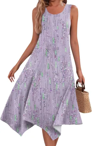 Sun Dresses for Women 2025 Womens Casual Summer Hawaiian Flowy A-Line Midi Dress Boho Beach Sleeveless Tank Dresses