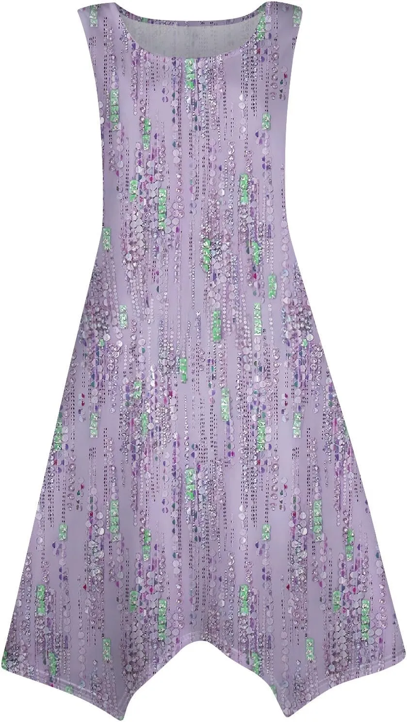 Sun Dresses for Women 2025 Womens Casual Summer Hawaiian Flowy A-Line Midi Dress Boho Beach Sleeveless Tank Dresses