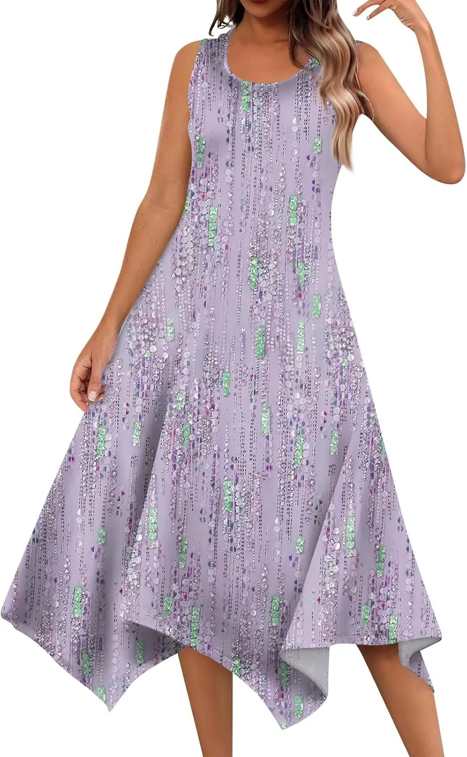 Sun Dresses for Women 2025 Womens Casual Summer Hawaiian Flowy A-Line Midi Dress Boho Beach Sleeveless Tank Dresses