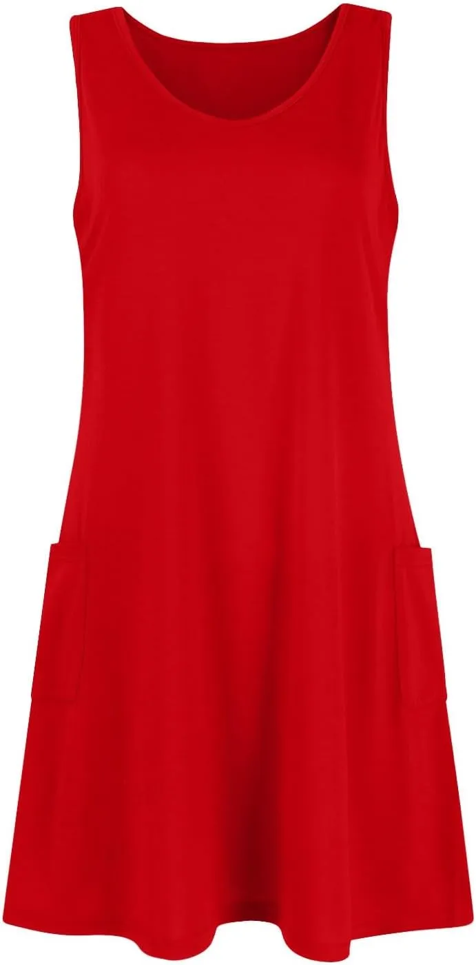 Sundresses for Women 2025 Casual Sleeveless V Neck Mini Tank Tshirt Dress with Pockets A Line Flowy Beach Dresses