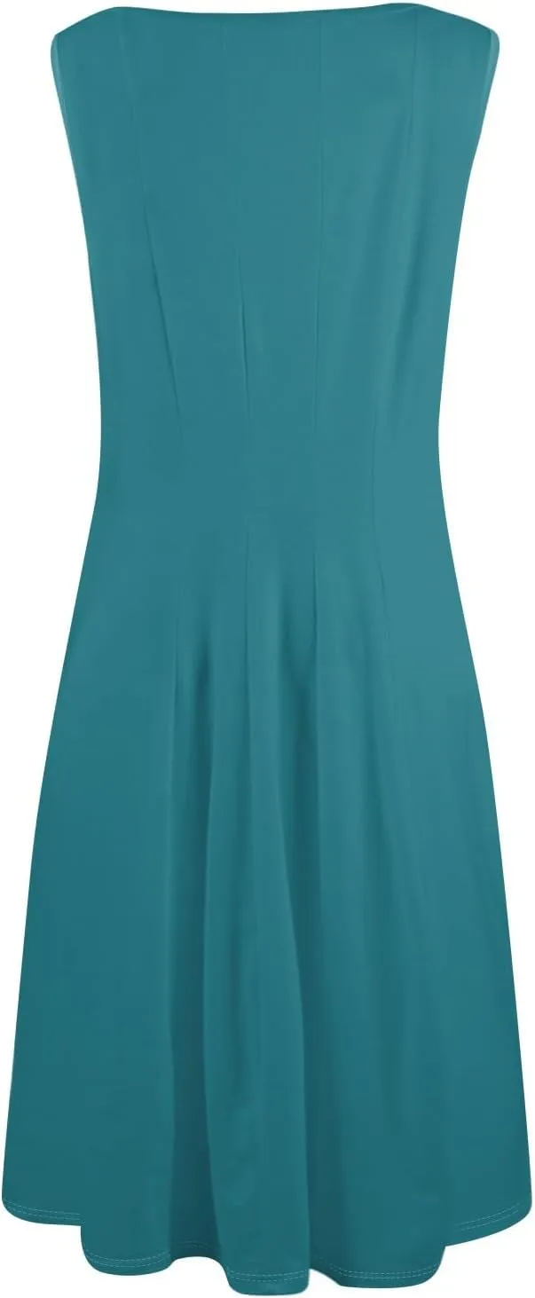 Sundresses for Women Cotton Boat Neck Sleeveless Pleated Midi Dress Modest Cute Summer Dresses Fit and Flare Dress