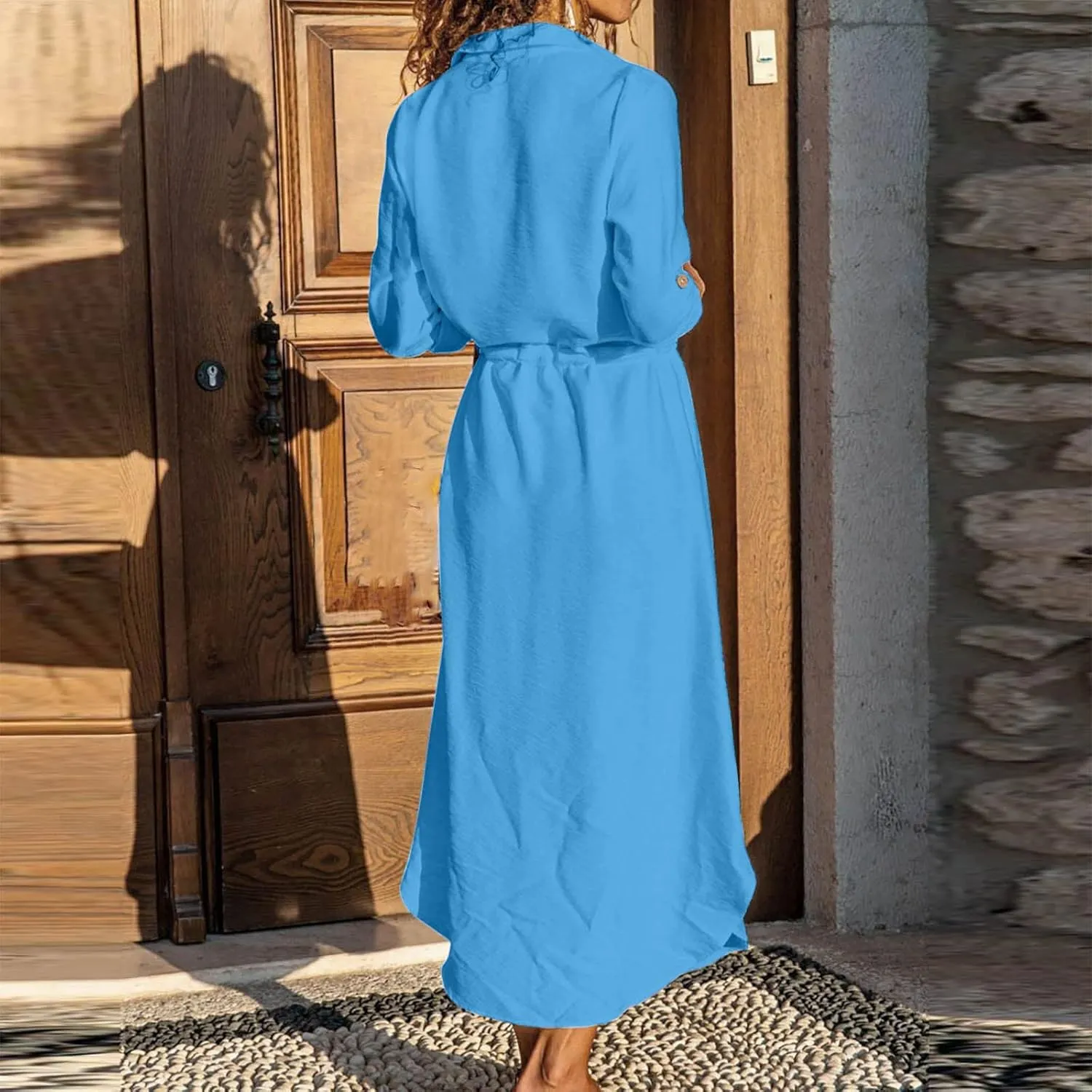 TARIENDY Maxi Dress for Women,Women's Button Down Vacation Outfits Long Sleeve Dresses Plus Size Summer Shirt Sundresses