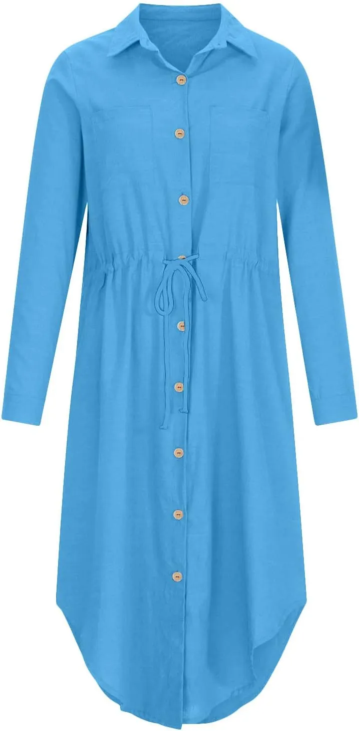 TARIENDY Maxi Dress for Women,Women's Button Down Vacation Outfits Long Sleeve Dresses Plus Size Summer Shirt Sundresses