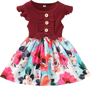 Toddler Dresses Girls' Dresses Summer Ruffle Sleeve Baby Girl Dress Floral Graphic Infant Dress Sundress 1-6 Years