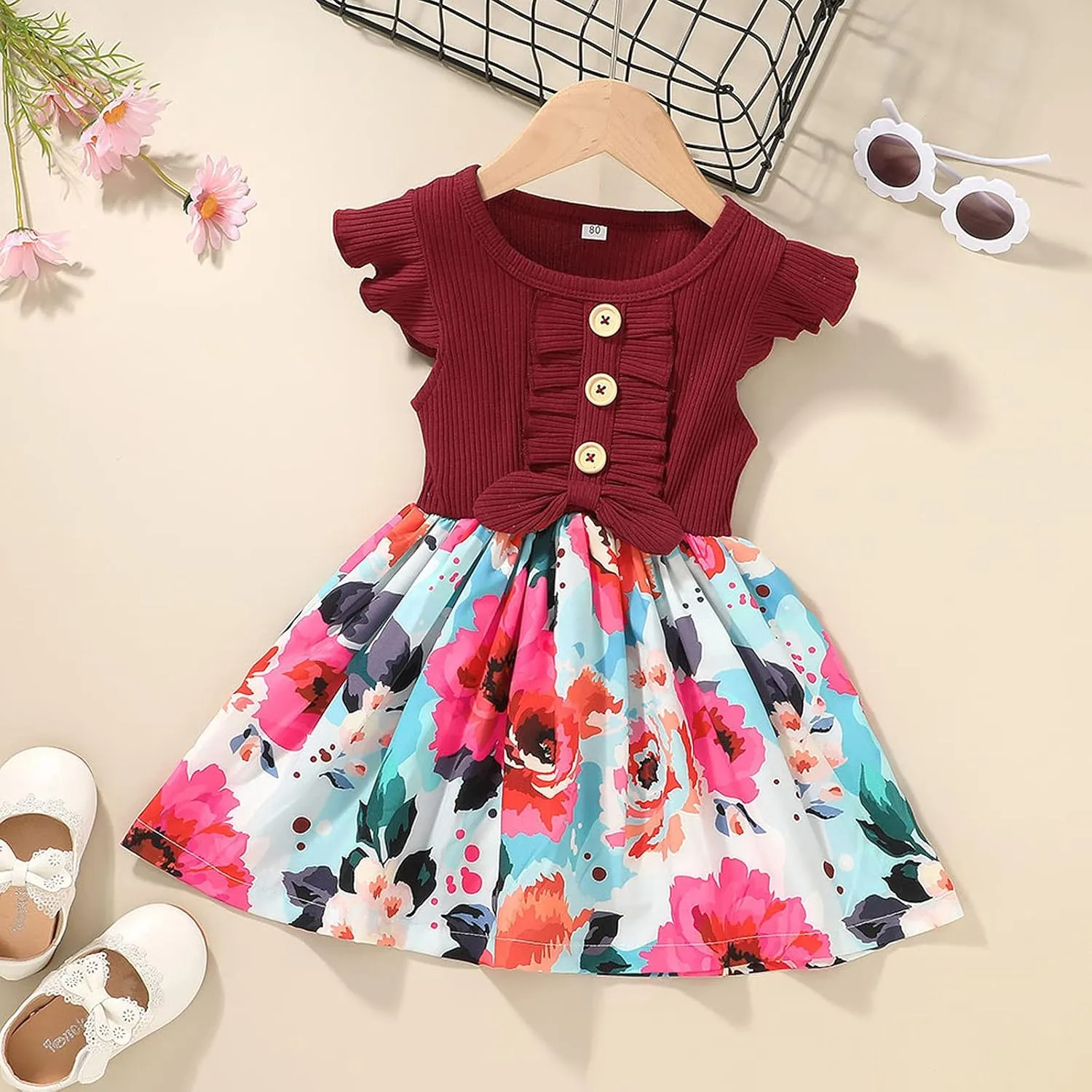 Toddler Dresses Girls' Dresses Summer Ruffle Sleeve Baby Girl Dress Floral Graphic Infant Dress Sundress 1-6 Years