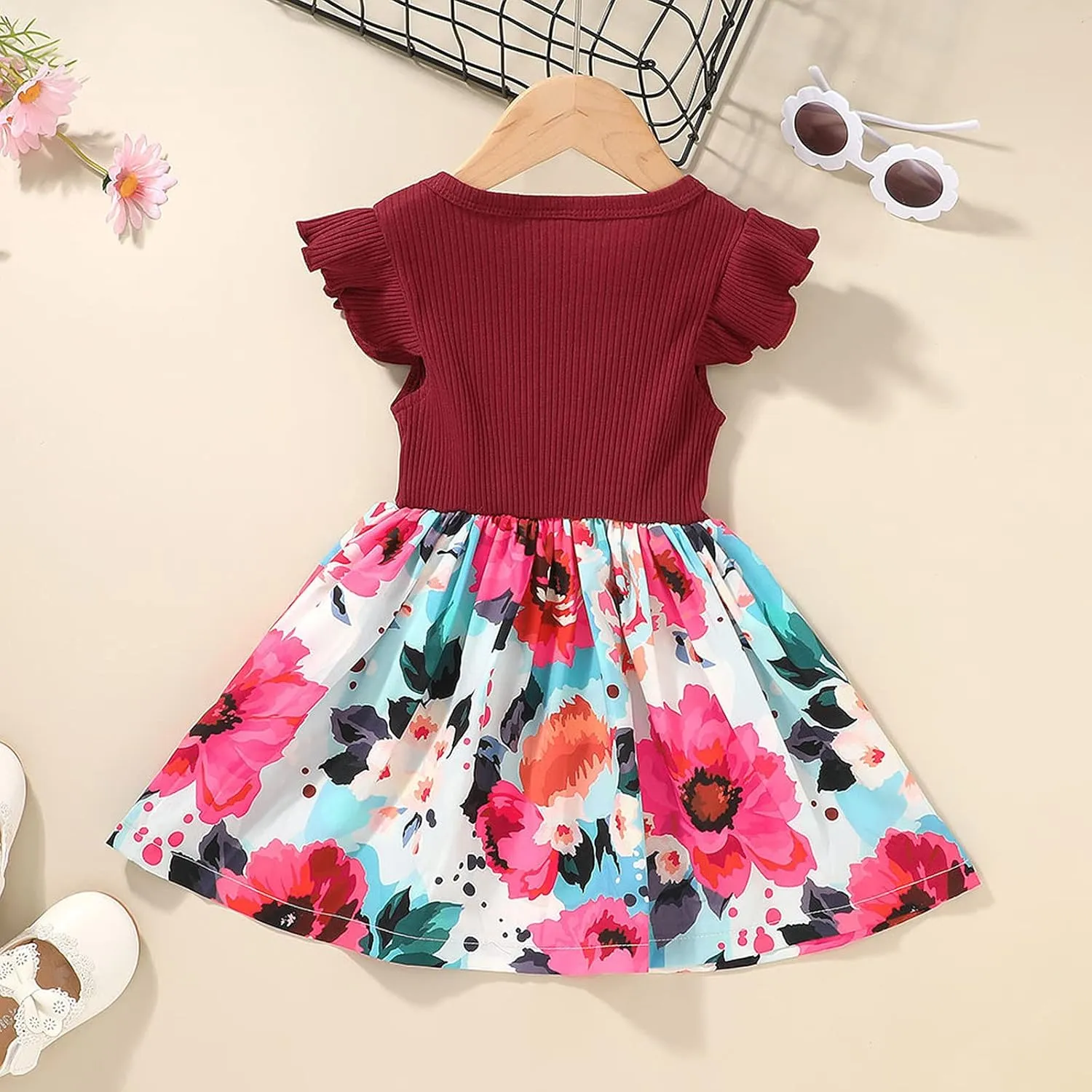 Toddler Dresses Girls' Dresses Summer Ruffle Sleeve Baby Girl Dress Floral Graphic Infant Dress Sundress 1-6 Years
