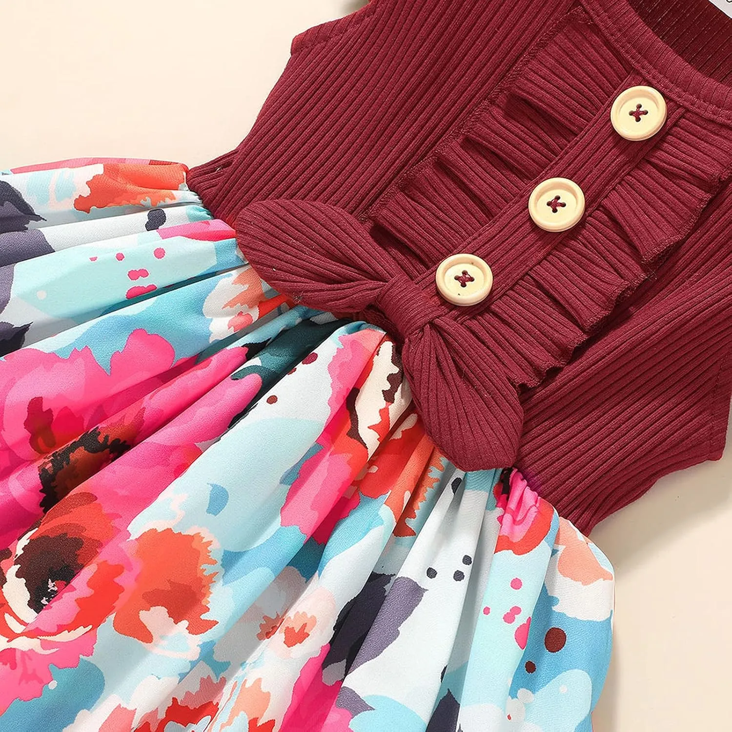 Toddler Dresses Girls' Dresses Summer Ruffle Sleeve Baby Girl Dress Floral Graphic Infant Dress Sundress 1-6 Years