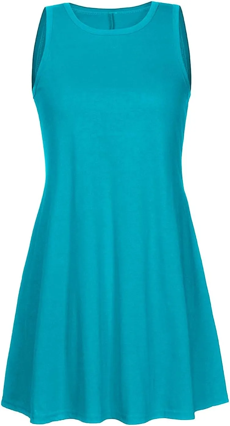 Tshirt Dress Women 2024 Summer Casual Sleeveless Crewneck Solid Midi Dresses with Pockets Going Out Sundress Fashion