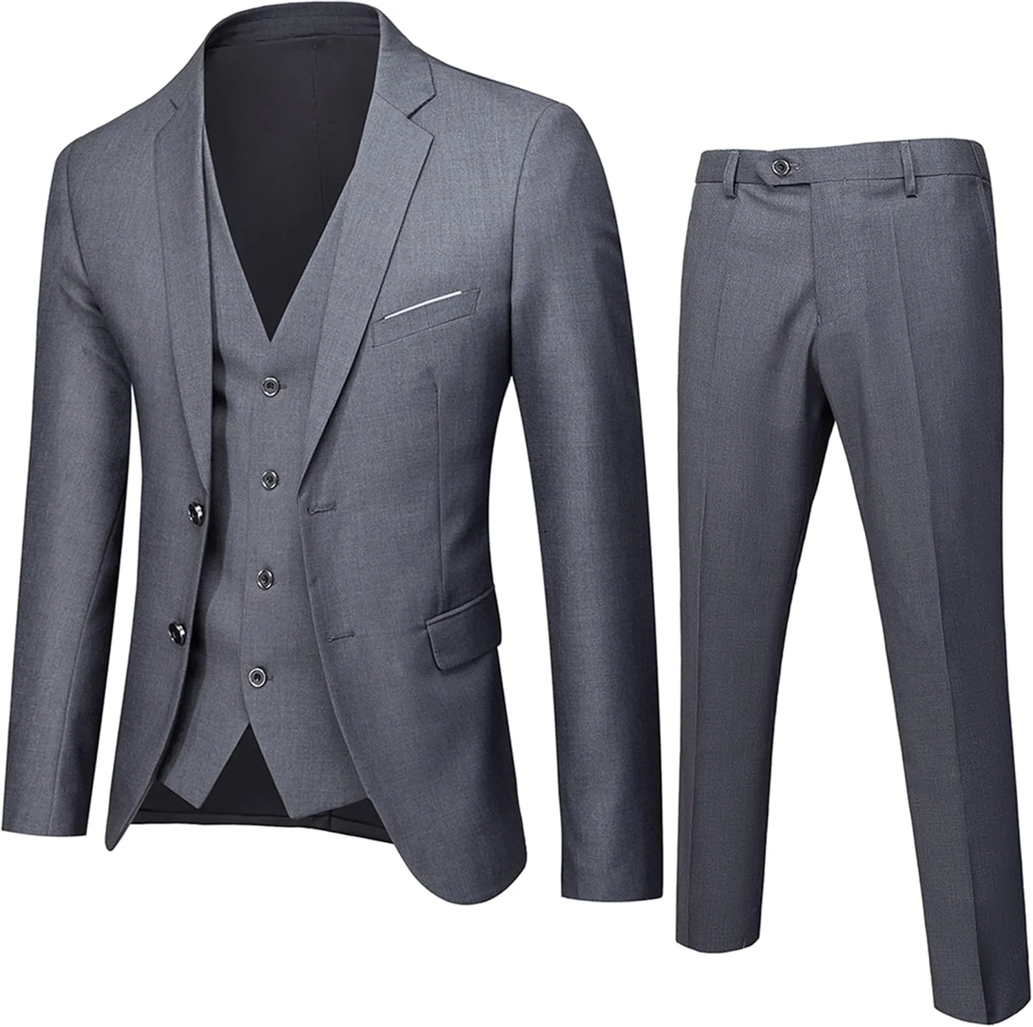 UNINUKOO Men Suits Slim Fit Dress 3 Piece 2 Button Wedding Formal Business Tuxedo Suit Jacket Pants Vest Set