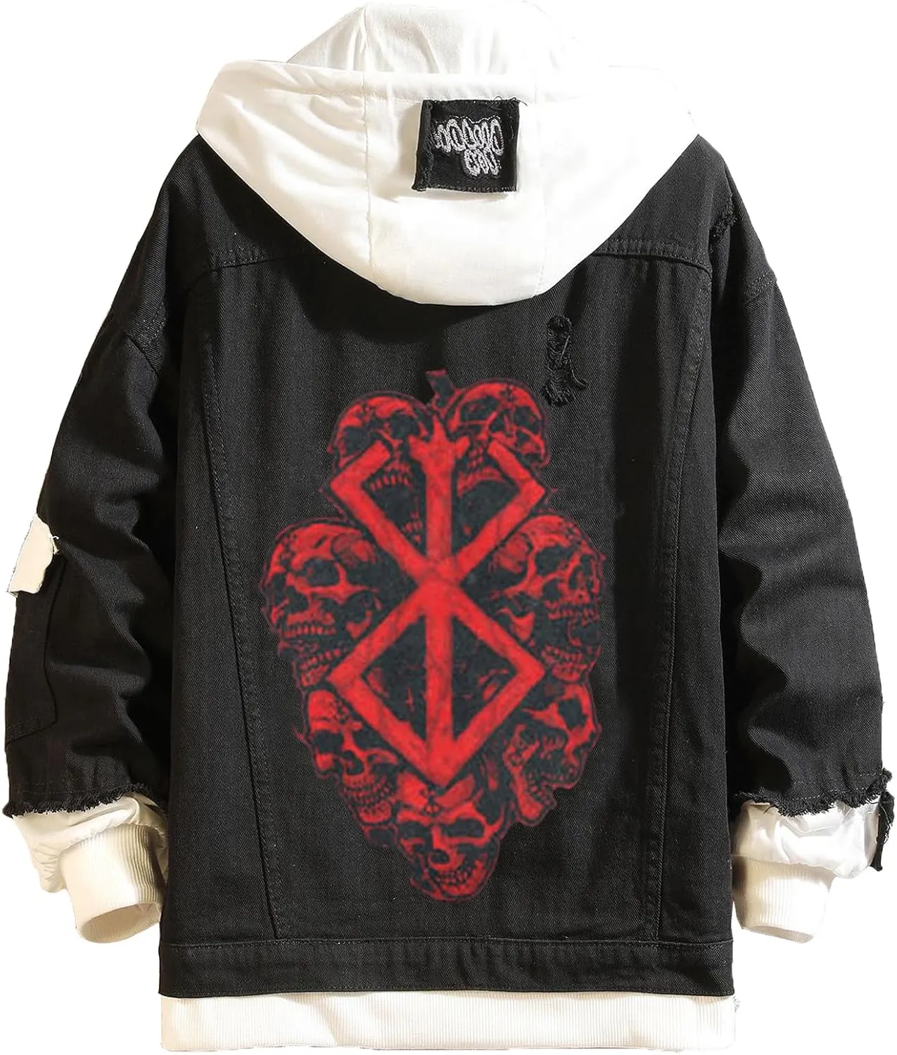 Unisex Anime Berserks Denim Jacket Cosplay Men Trucker Jean Casual Hooded Sweatshirt Coat Halloween Costume