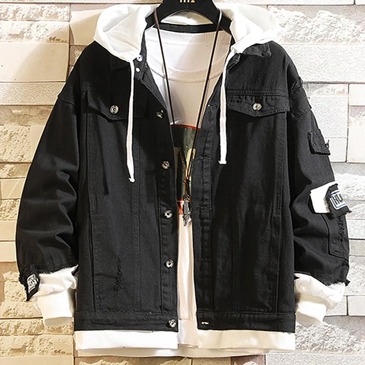 Unisex Anime Berserks Denim Jacket Cosplay Men Trucker Jean Casual Hooded Sweatshirt Coat Halloween Costume