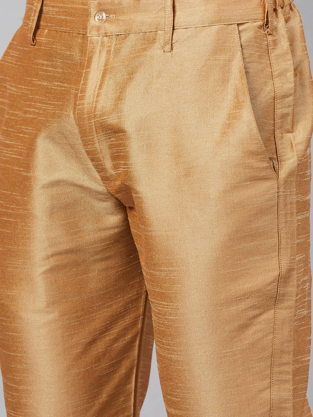 VASTRAMAY Men's Green and Rose Gold Kurta Set