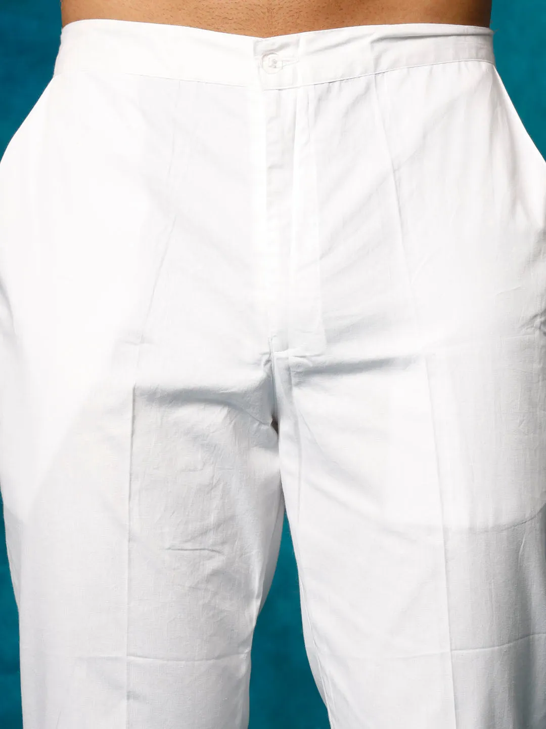 VASTRAMAY Rust & White Cotton Kurta Pyjama