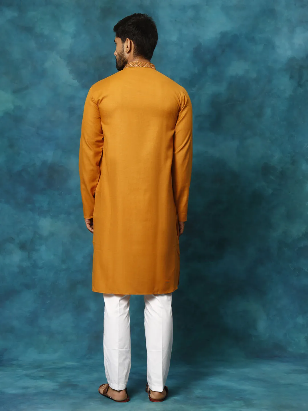 VASTRAMAY Rust & White Cotton Kurta Pyjama