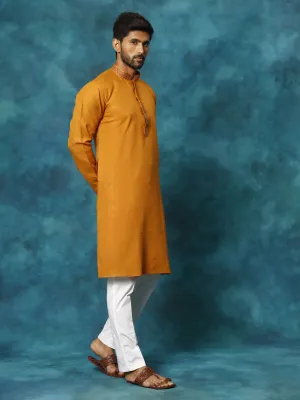 VASTRAMAY Rust & White Cotton Kurta Pyjama