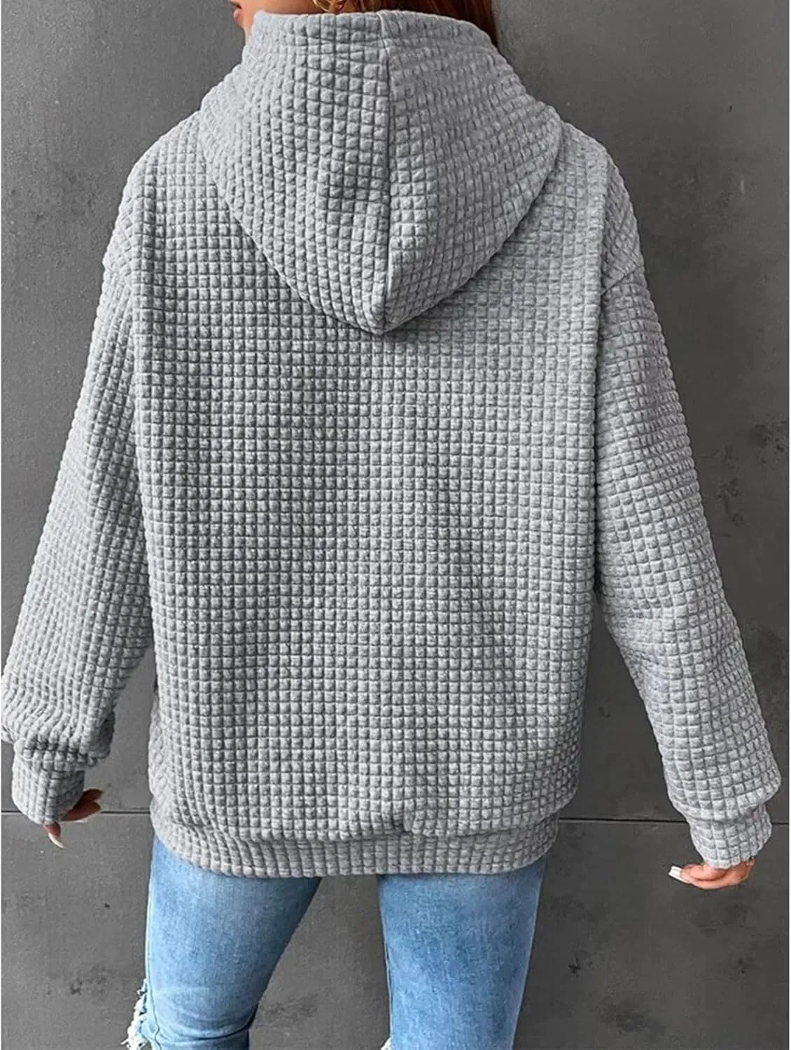 Viatabuna Womens Oversized Hoodies Basic Waffle Long Sleeve Pullover Tops Loose Hooded Sweatshirt with Pocket