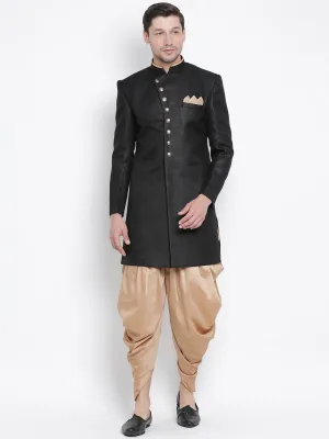 VM By VASTRAMAY Men's Black Silk Blend Kurta and Dhoti Pant Set