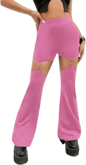 WDIRARA Flare Leggings for Women Cut Out Removable Flare Pants High Waisted Bell Bottom Pants Elastic for Concert Night Out