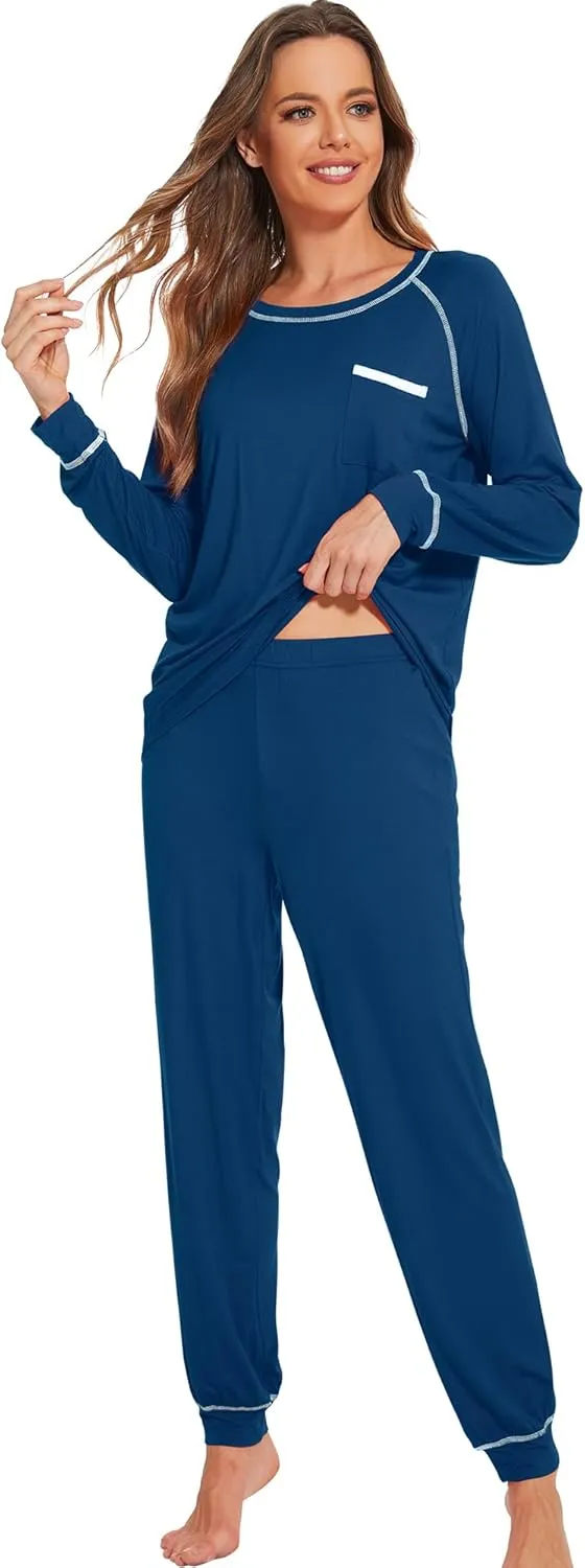 WiWi Viscose from Bamboo Pajamas Set for Women Long Sleeve Sleepwear Soft Loungewear Pjs Jogger Pants Lounge Sets S-XXL