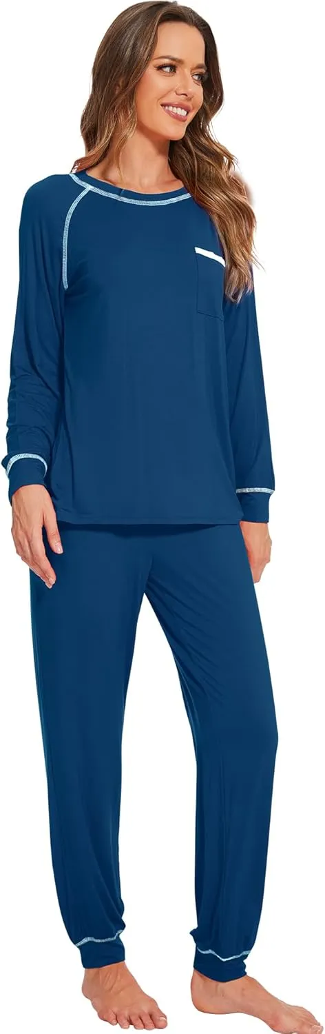 WiWi Viscose from Bamboo Pajamas Set for Women Long Sleeve Sleepwear Soft Loungewear Pjs Jogger Pants Lounge Sets S-XXL
