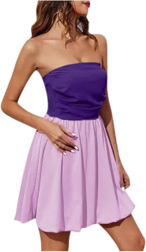 Women Sexy Strapless Ruched Tube Mini Dress Y2K Sleeveless Off Shoulder Flowy Ruffle Backless Bodycon Short Dress