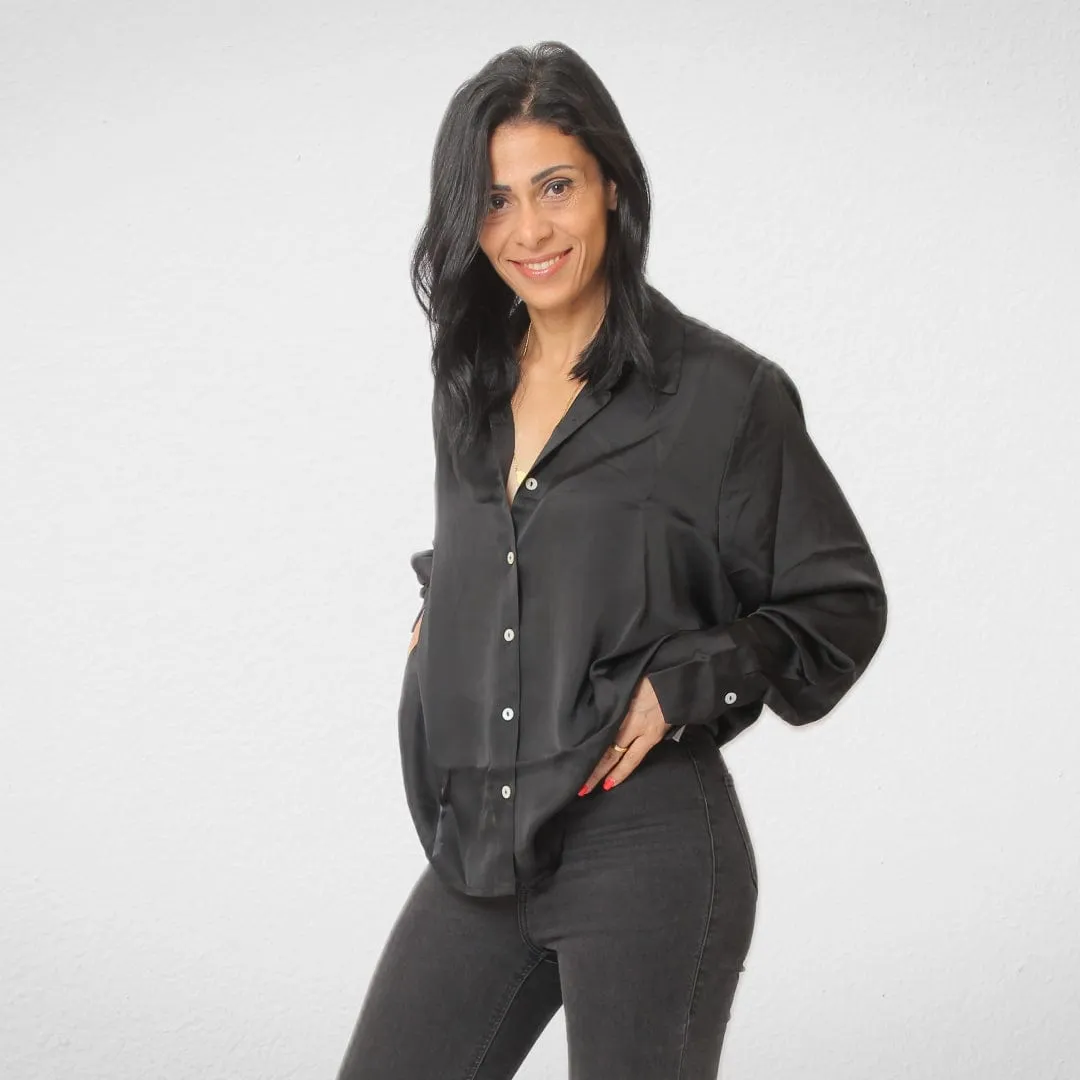 Women Shirt - Satin- Short - Black