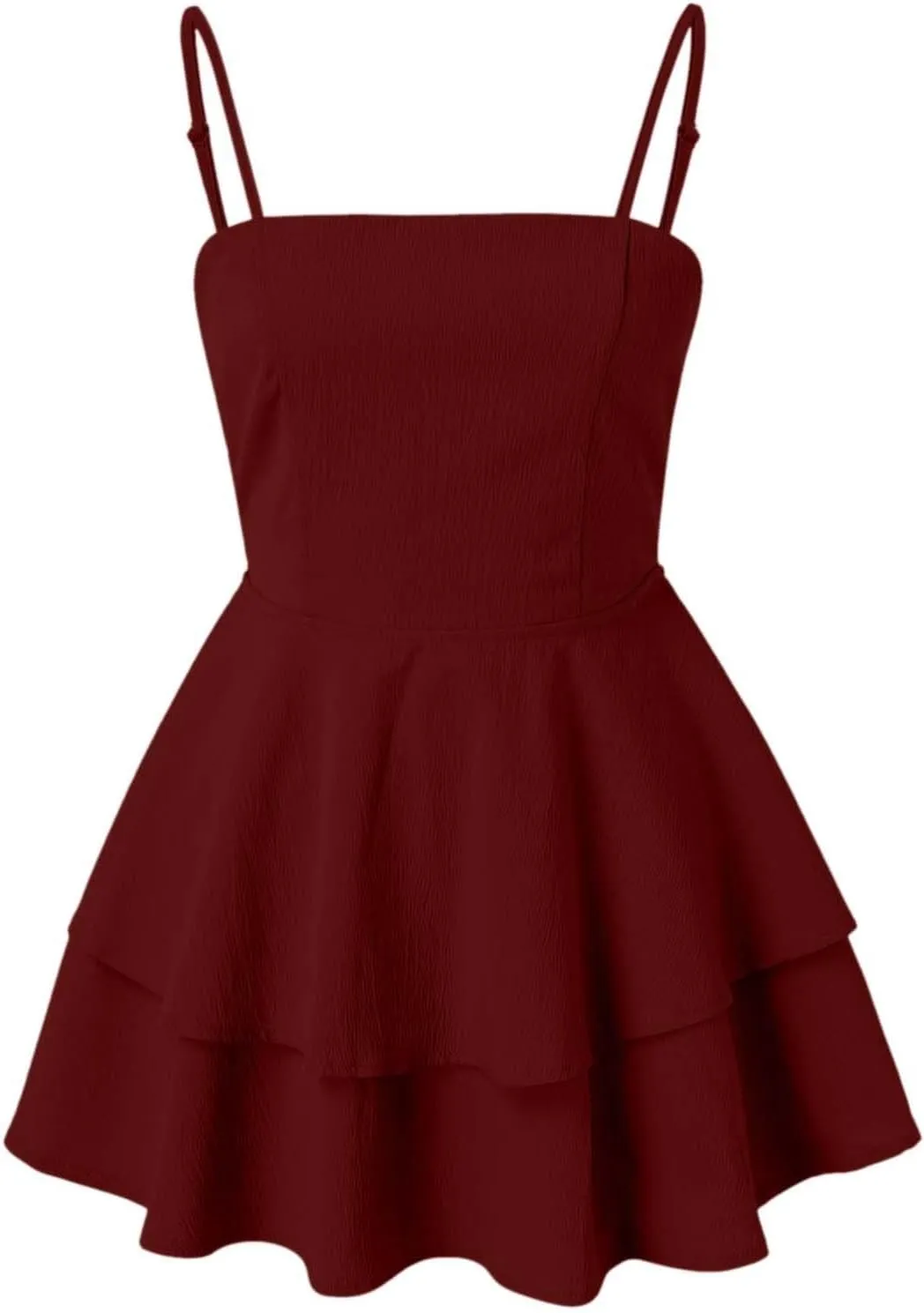 Women Solid Casual Tiered Mini Dresses Spaghetti Strap Tube Backless A Line Swing Short Dress Tiered Flowy Sundress