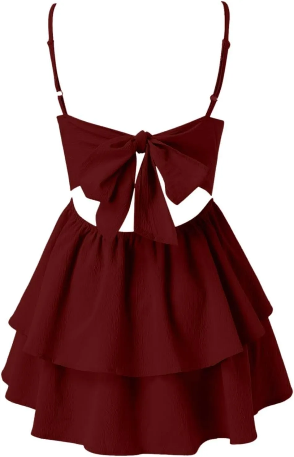 Women Solid Casual Tiered Mini Dresses Spaghetti Strap Tube Backless A Line Swing Short Dress Tiered Flowy Sundress