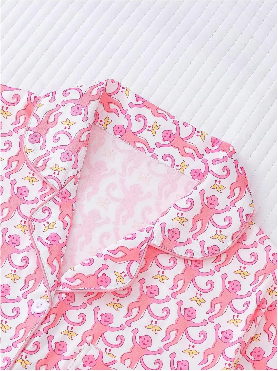 Women's 2 Piece Monkey Pajama Sets Short Sleeve Button Down Shirt and Pants Set Sleepwear Animal Print Lounge Set Pjs