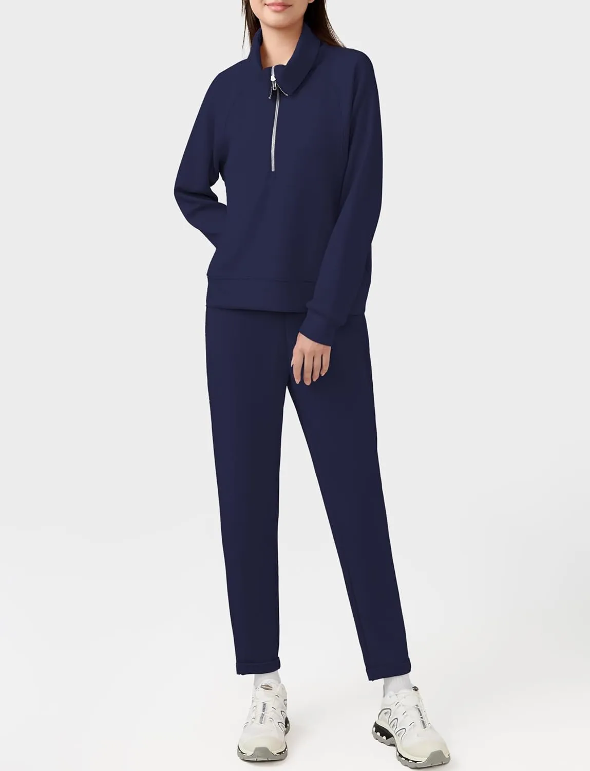 Women's 2 Piece Sets Sweatsuit Lapel Half Zip Sweatshirt Sweatpants Lounge Matching Sets Fall Outfits