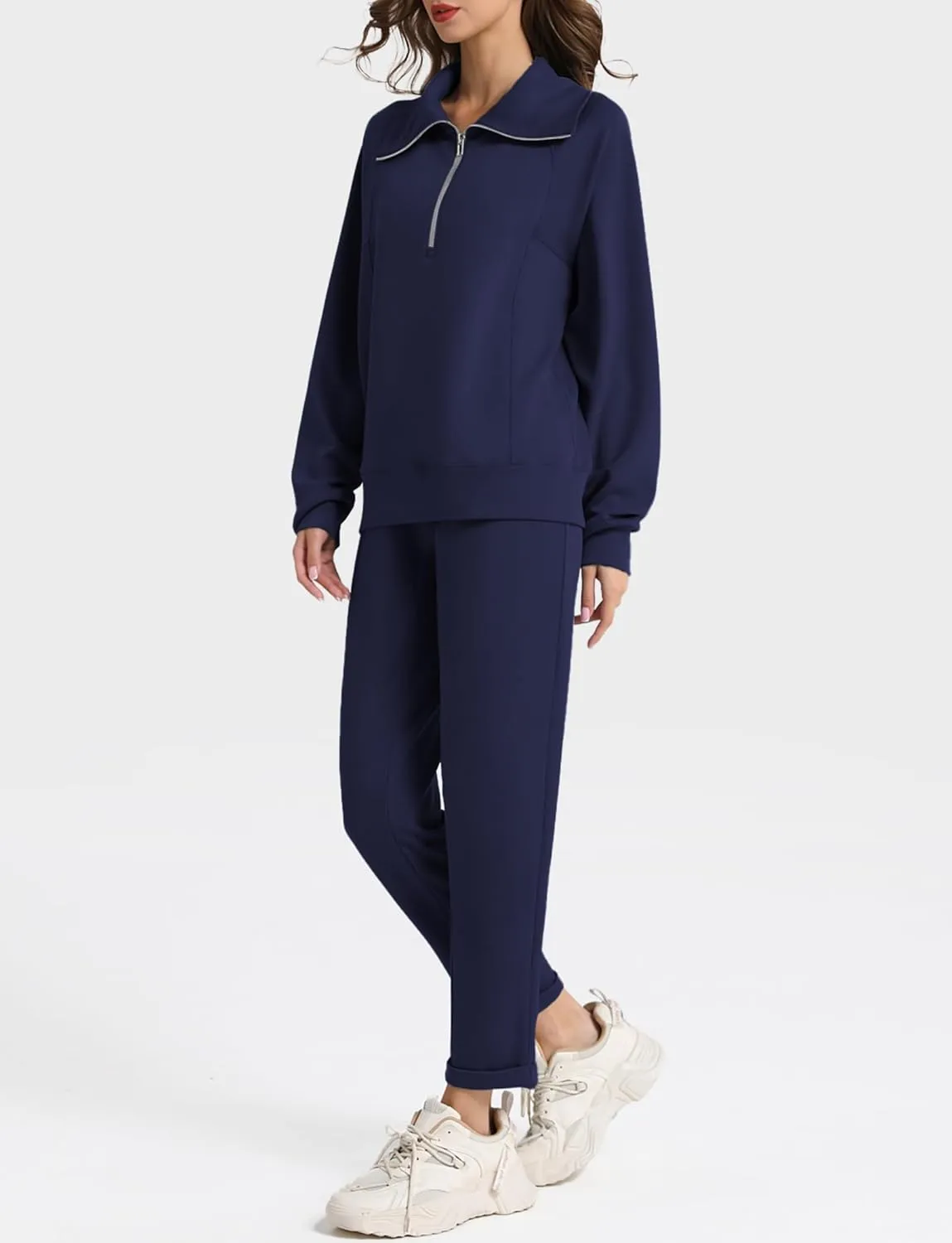 Women's 2 Piece Sets Sweatsuit Lapel Half Zip Sweatshirt Sweatpants Lounge Matching Sets Fall Outfits