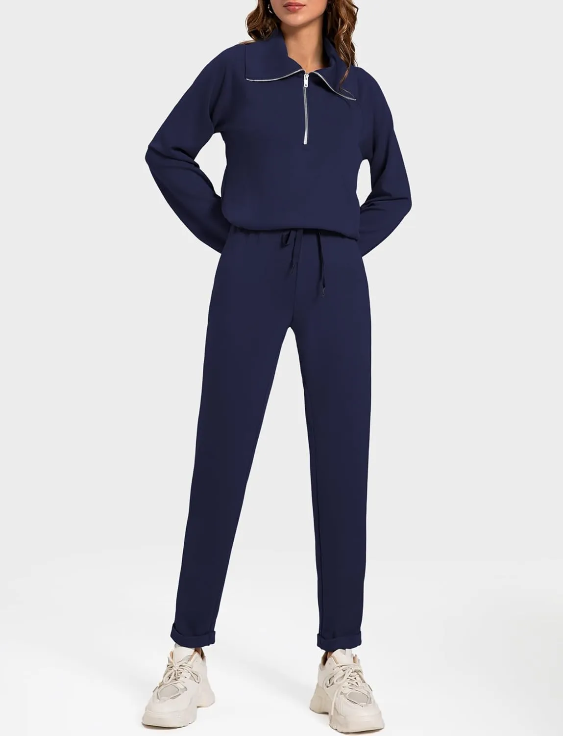 Women's 2 Piece Sets Sweatsuit Lapel Half Zip Sweatshirt Sweatpants Lounge Matching Sets Fall Outfits