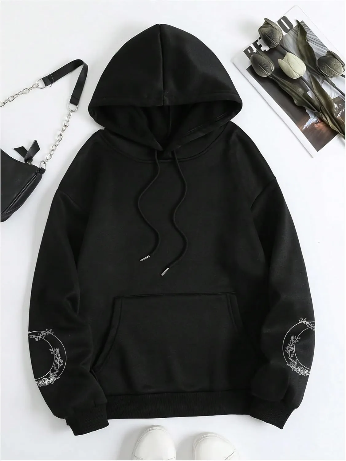 Women's Cartoon Graphic Hoodies Drawstring Long Sleeve Thermal Cute Sweatshirt with Pockets