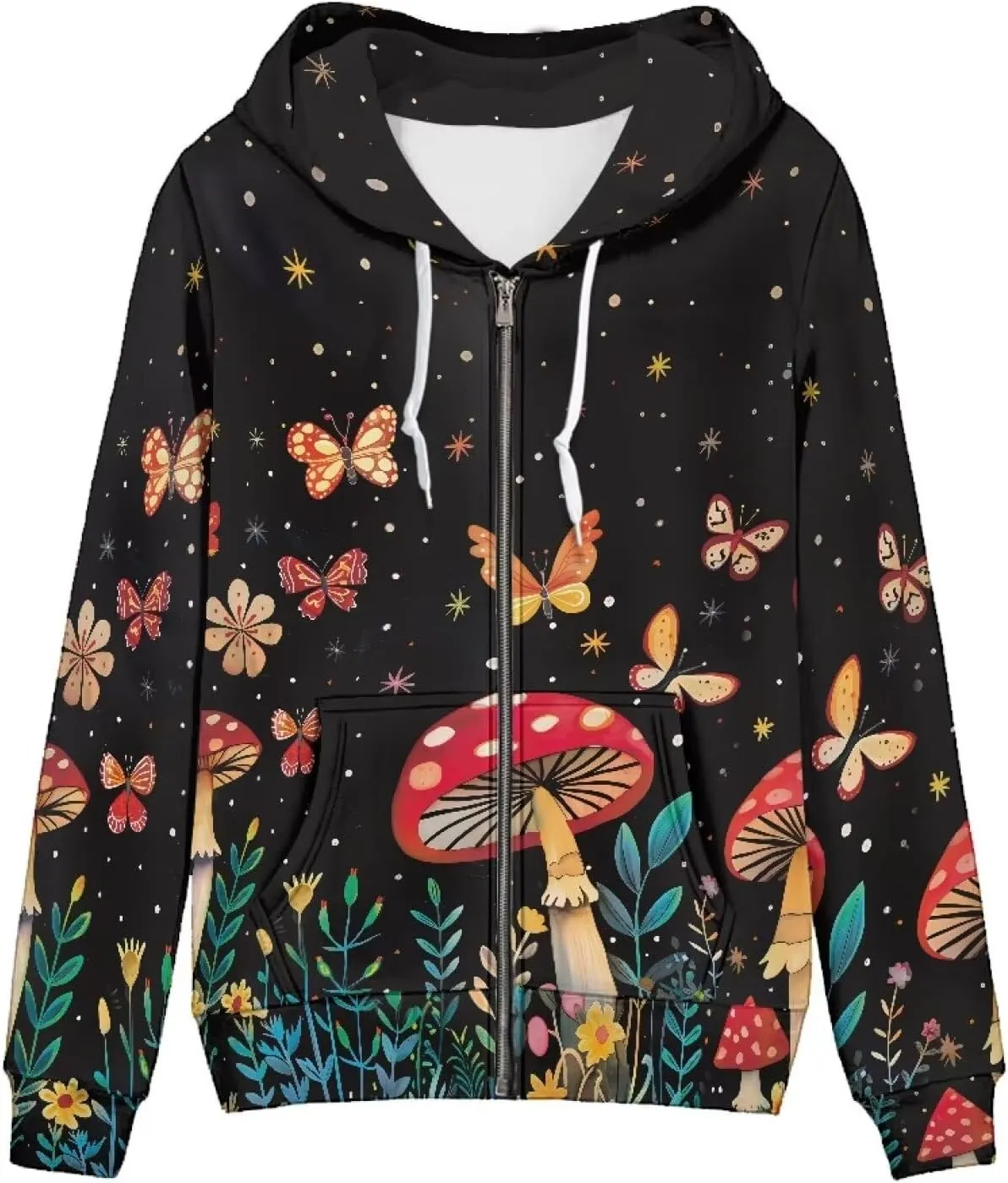 Women's Full Zip Long Sleeve Sweatshirts Casual Zip Up Hoodie Drawstring Y2K Teen Girls Hoody