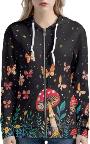Women's Full Zip Long Sleeve Sweatshirts Casual Zip Up Hoodie Drawstring Y2K Teen Girls Hoody