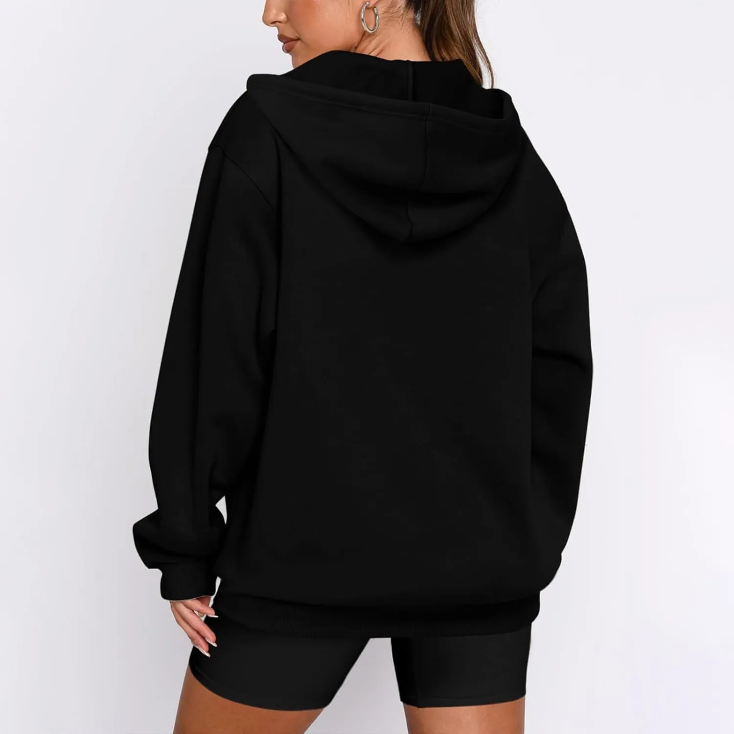 Womens Oversize Hoodies Basic Solid Sweatshirts Long Sleeve Half Zip Collar Drawstring Pullover with Kangaroo Pockets