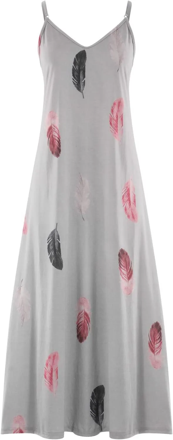 Womens Plus Size Spaghetti Strap Summer Casaul Dress Floral Print Sexy V-Neck Vest Dress Camis Sleeveless Dress