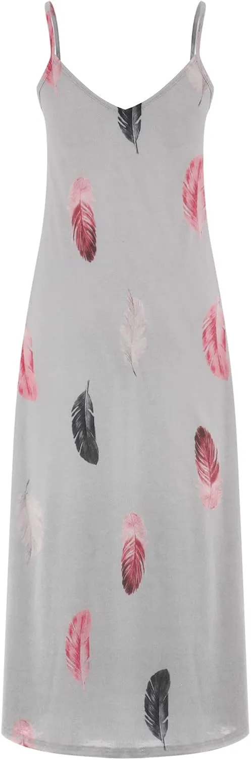 Womens Plus Size Spaghetti Strap Summer Casaul Dress Floral Print Sexy V-Neck Vest Dress Camis Sleeveless Dress