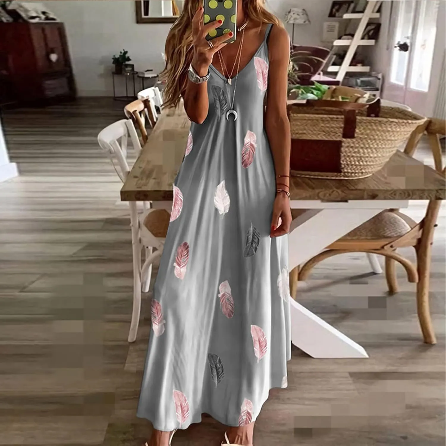 Womens Plus Size Spaghetti Strap Summer Casaul Dress Floral Print Sexy V-Neck Vest Dress Camis Sleeveless Dress
